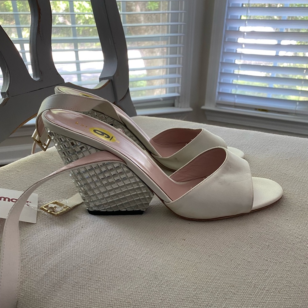 Kate Spade White Satin Wedged Jeweled Heel